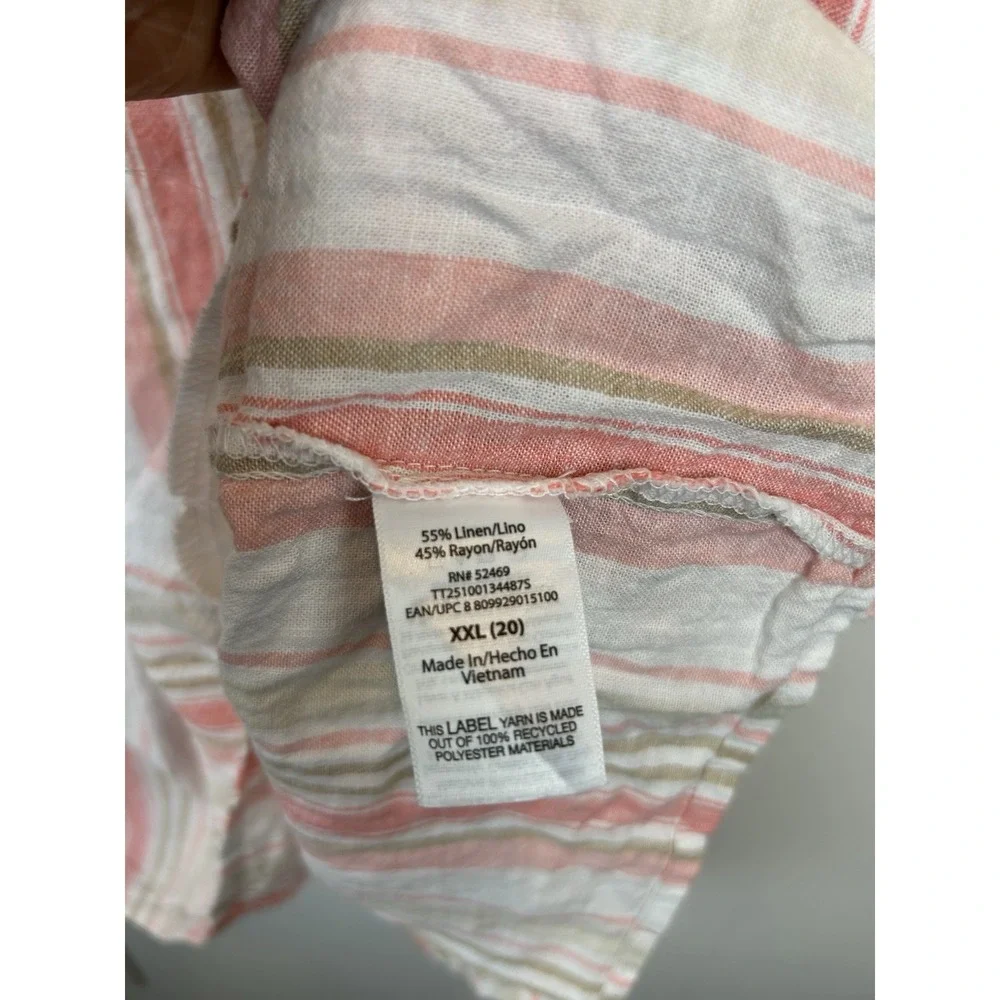 Shirt Dress XXL Sleeveless Mini 2XL Pink Stripe Linen Blend Casual Office New